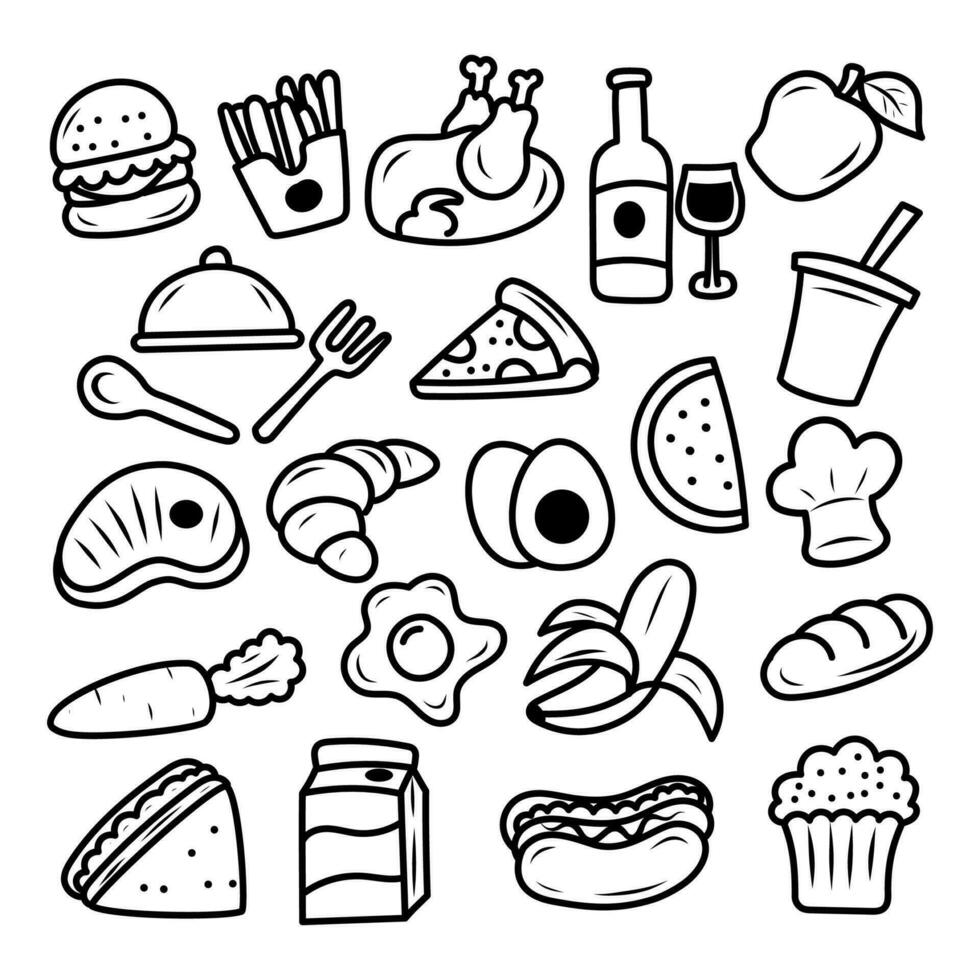 conjunto de comida garabatear ilustraciones adecuado para diseño elementos vector