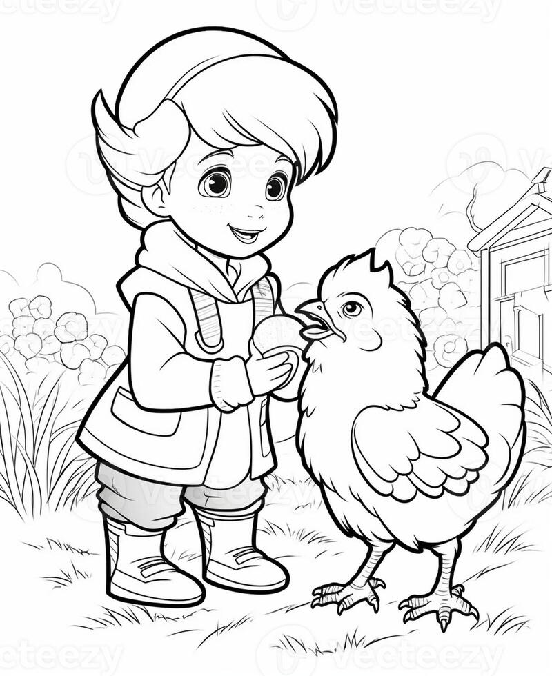 Sweet little curly girl in red rubber boots and floral dress feeding a