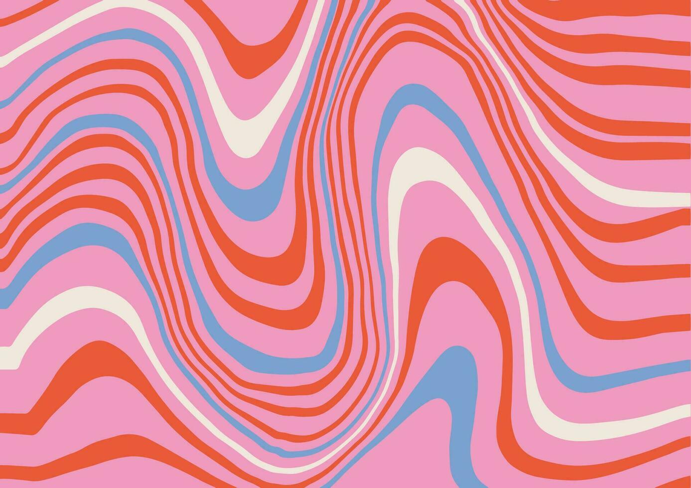 maravilloso olas psicodélico curvo antecedentes en 1970 hippie retro estilo para impresión en textil, envase papel, web diseño y social medios de comunicación. rosa, blanco, azul y rojo colores. plano vector ilustración.