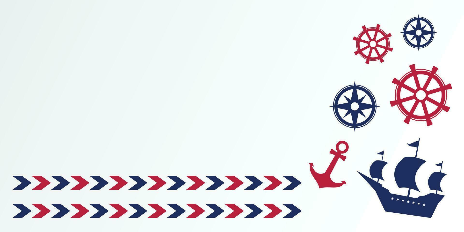 columbus day background with ship silhouette icon, compass and anchor. free space area, vector for banners, greeting cards, posters, web, social media.