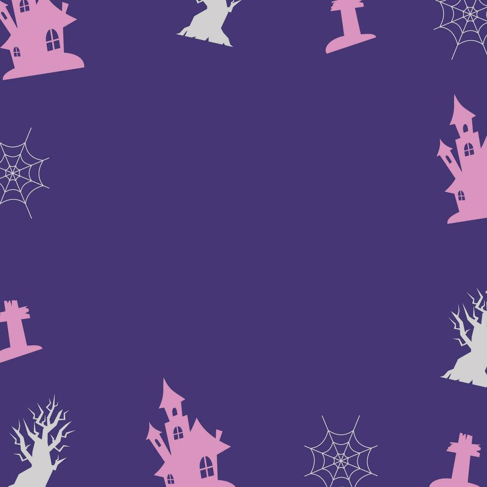 Halloween celebration background with silhouette cartoon icons and free copy space area. vector for banner, greeting card, poster, web, social media.