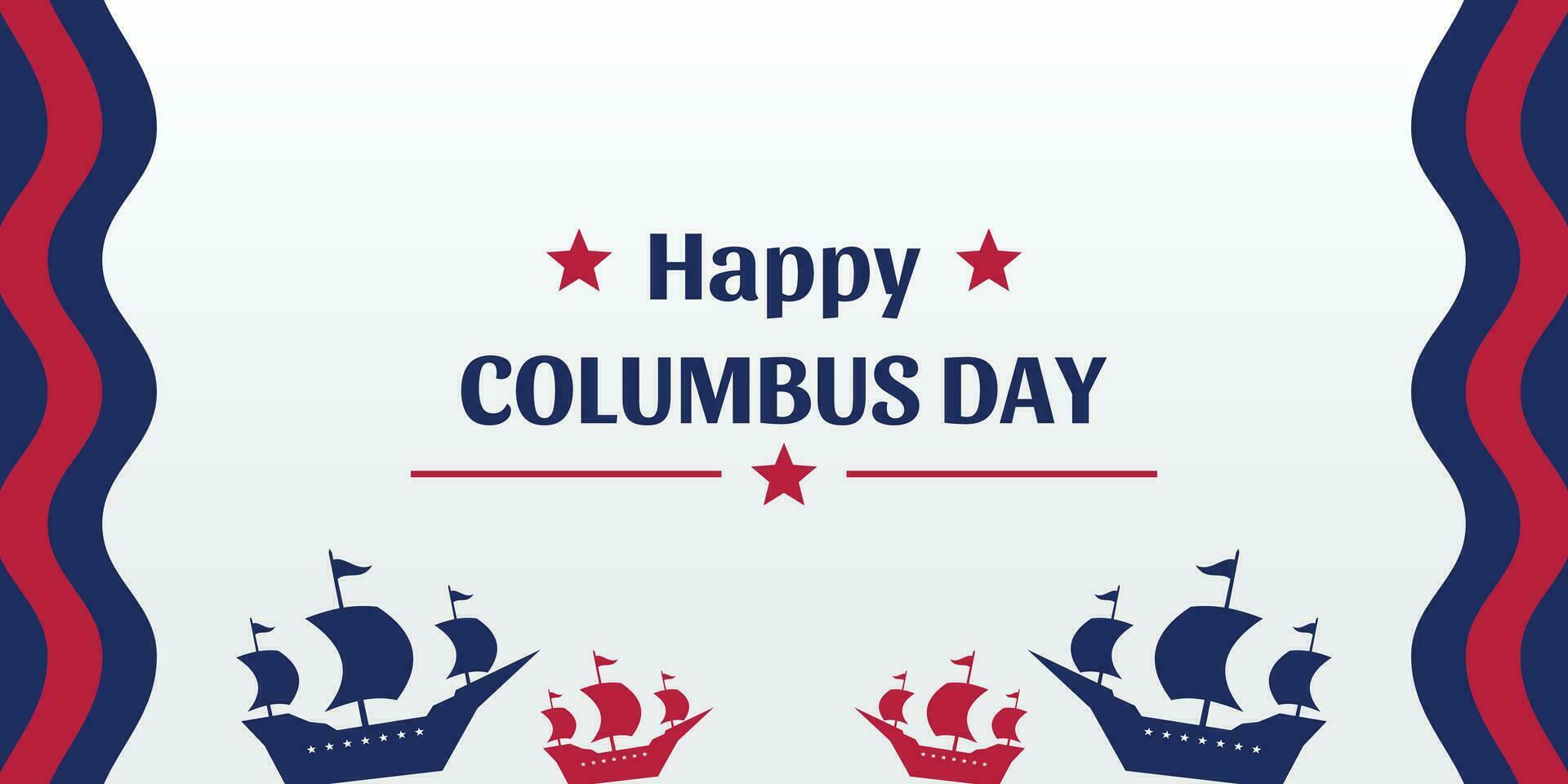 Columbus Day celebration background with ship silhouette icon and free copy space area. american flag color design, vector for banner, greeting card, poster, web, social media.