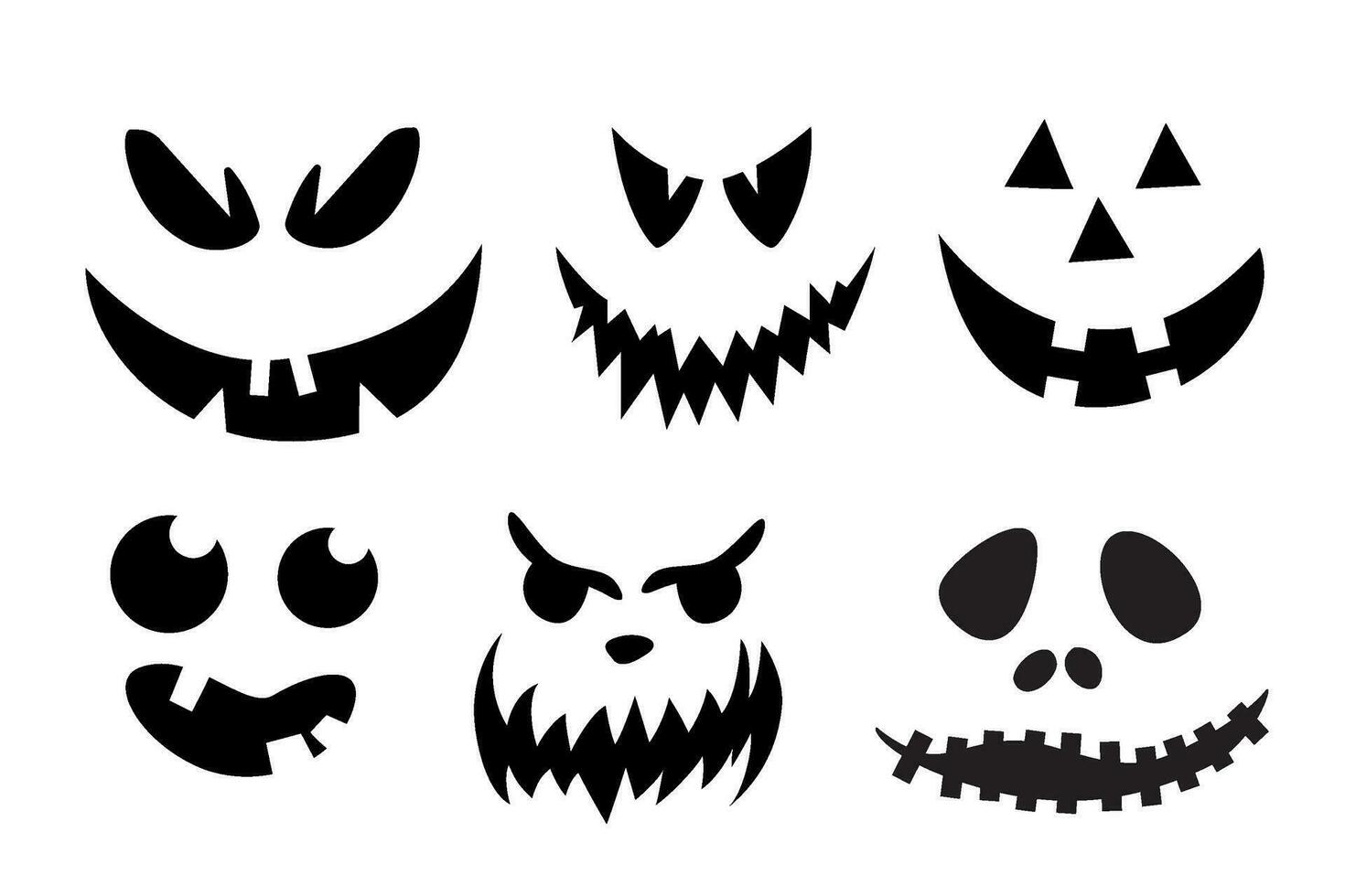 Scary and funny faces of Halloween pumpkin or ghost . Vector collection.