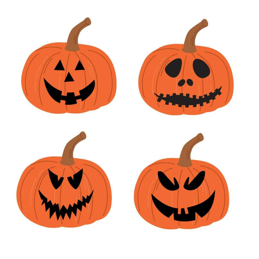 conjunto de de miedo calabazas en blanco antecedentes. jack-o-lantern. naranja calabaza con sonrisa para tu diseño para el fiesta Víspera de Todos los Santos. ilustración. vector