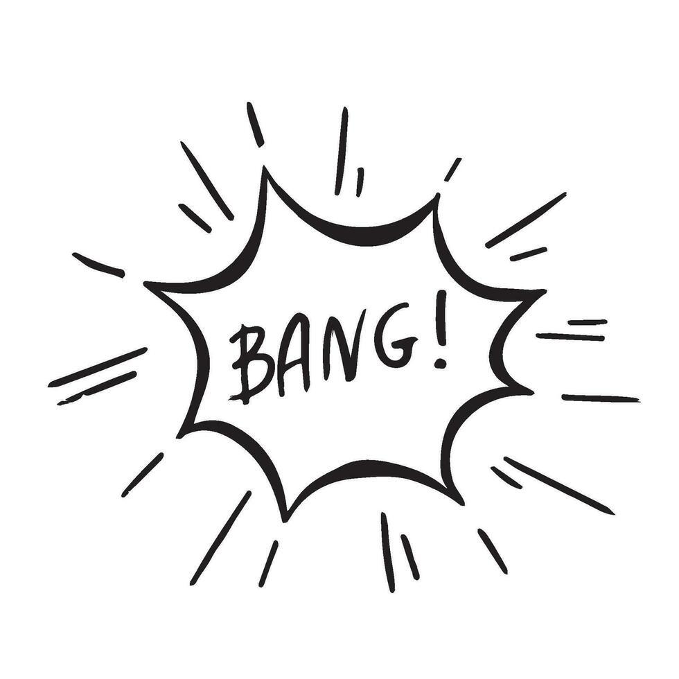 Cloud speech bubble with bang text. Comic doodle sketch style. Explosion cloud icon. vector