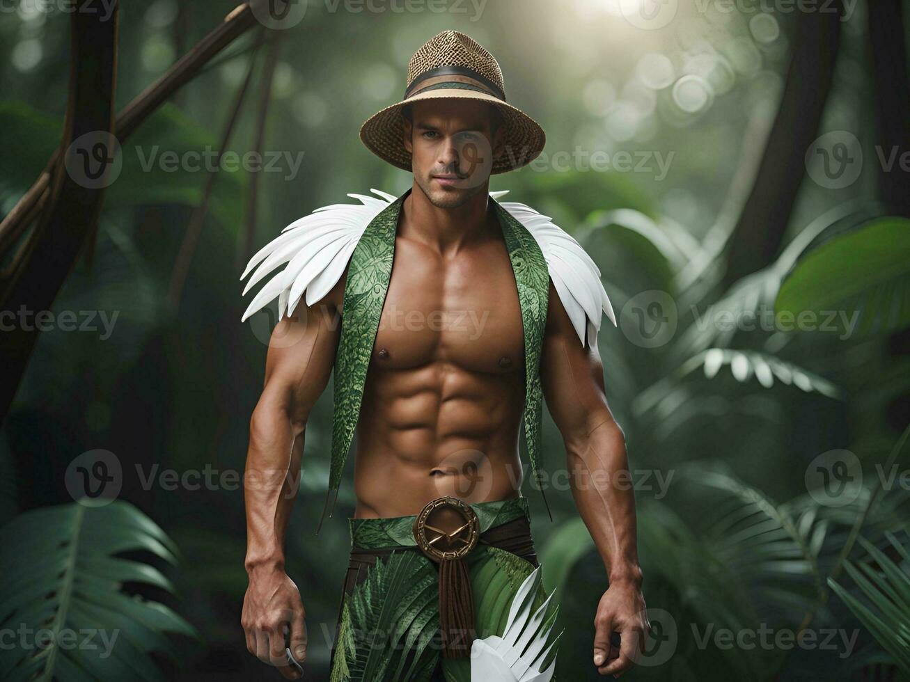 portrait of handsome young man in jungle photo