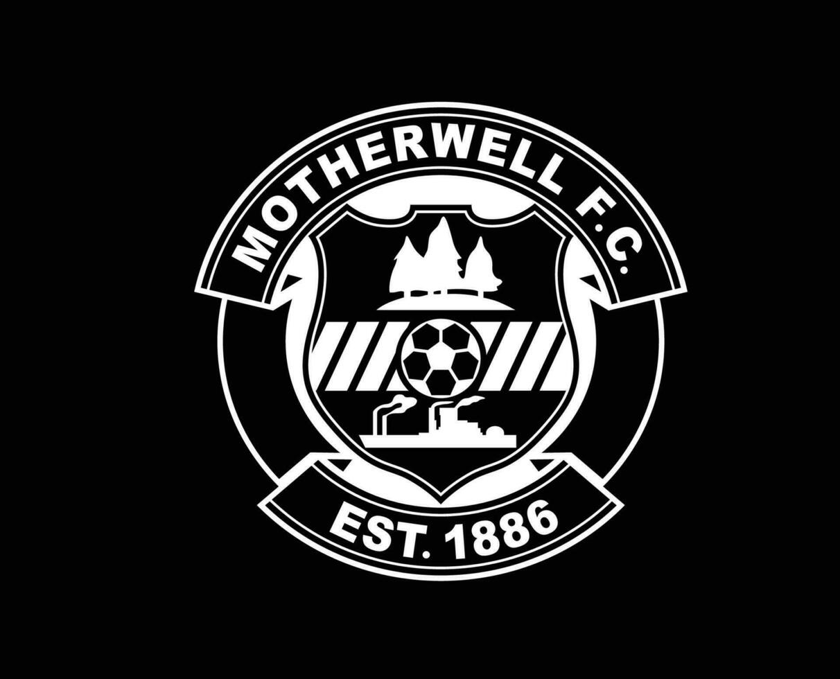 Motherwell FC Club Logo Symbol White Scotland League Football Abstract Design Vector Illustration With Black Background