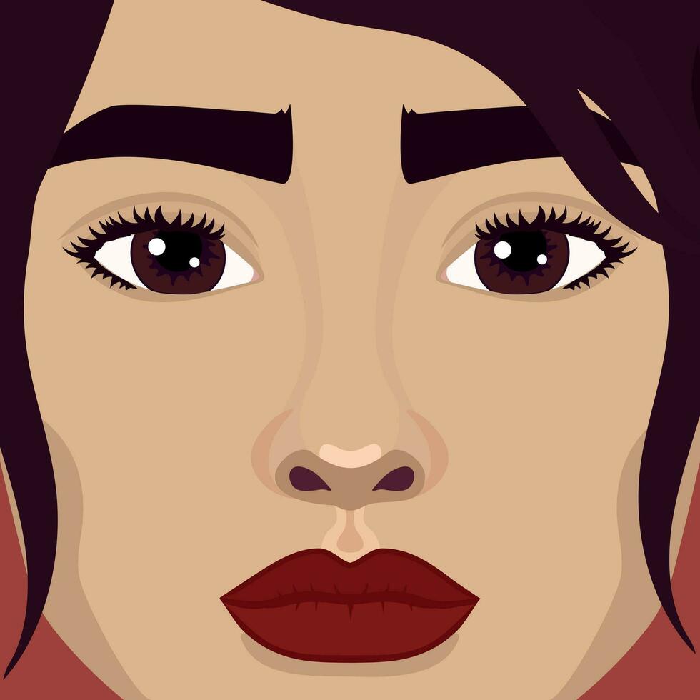 hermosa latín o Hispano muchachas cara cerca arriba. mujer con marrón pelo y marrón ojos. vector ilustración