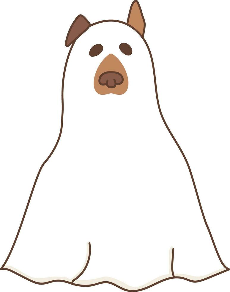 Hand drawn ghost dog isolated on white background. Dog in a ghost sheet. Vector illustration