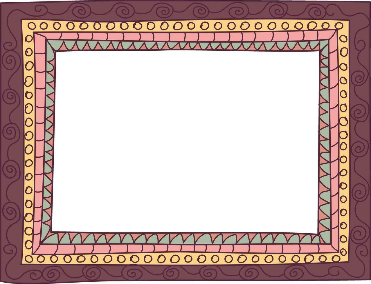 Hand drawn doodle frame in childish style. Vintage hand drawn frame. Vector illustration