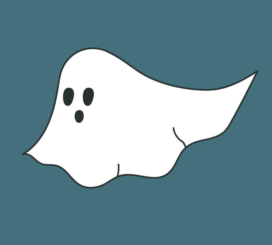 Simple hand drawn flying ghost on pale blue background. Vector illustration