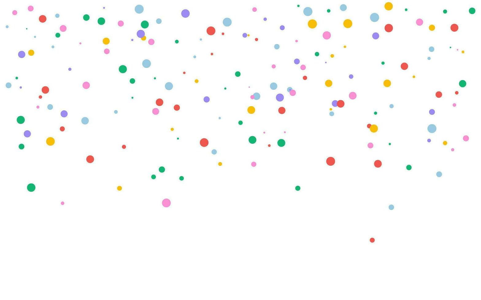 Multicolored paper confetti on white background. Carnival polka Invitation. Falling festive dot background. Multicolored confetti carnaval design. vector