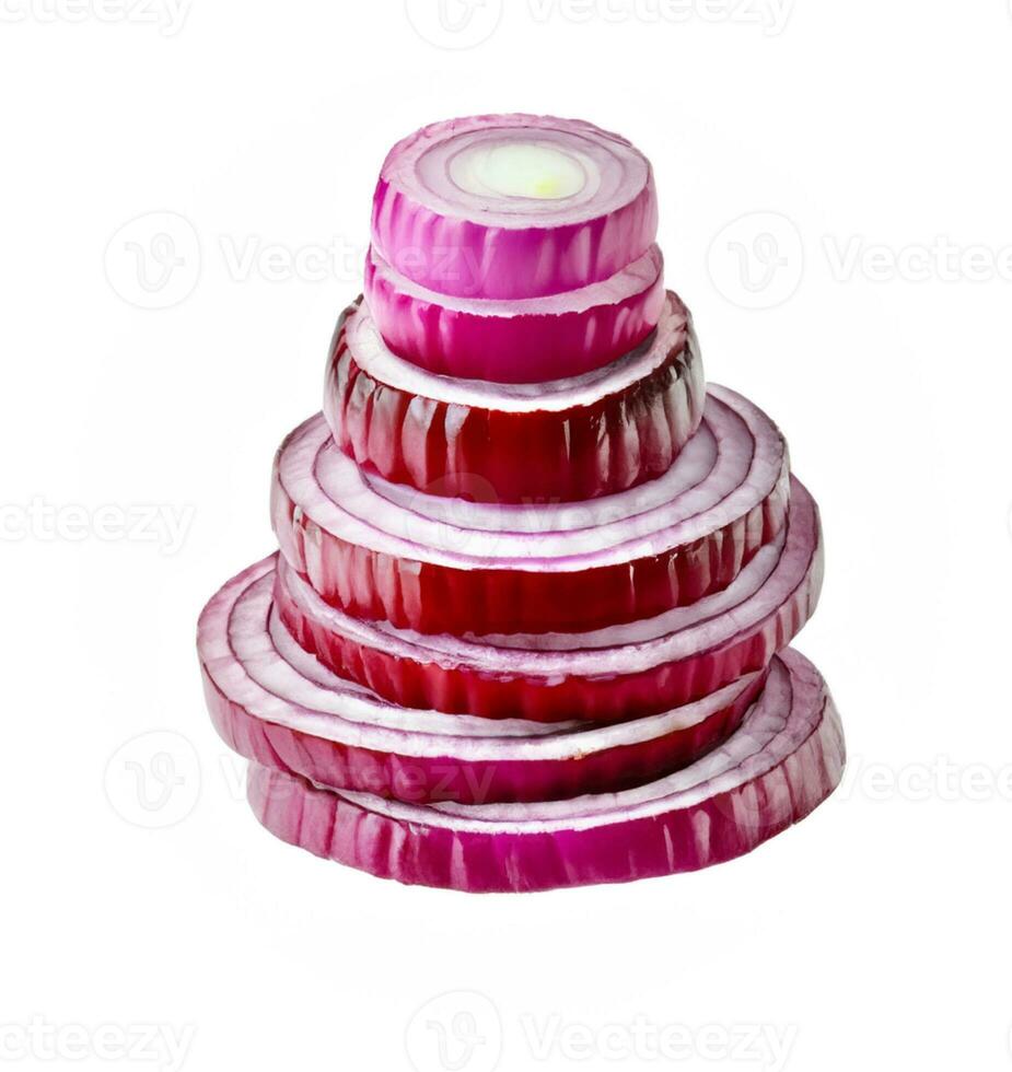 sliced red onion rings isolated on white background photo