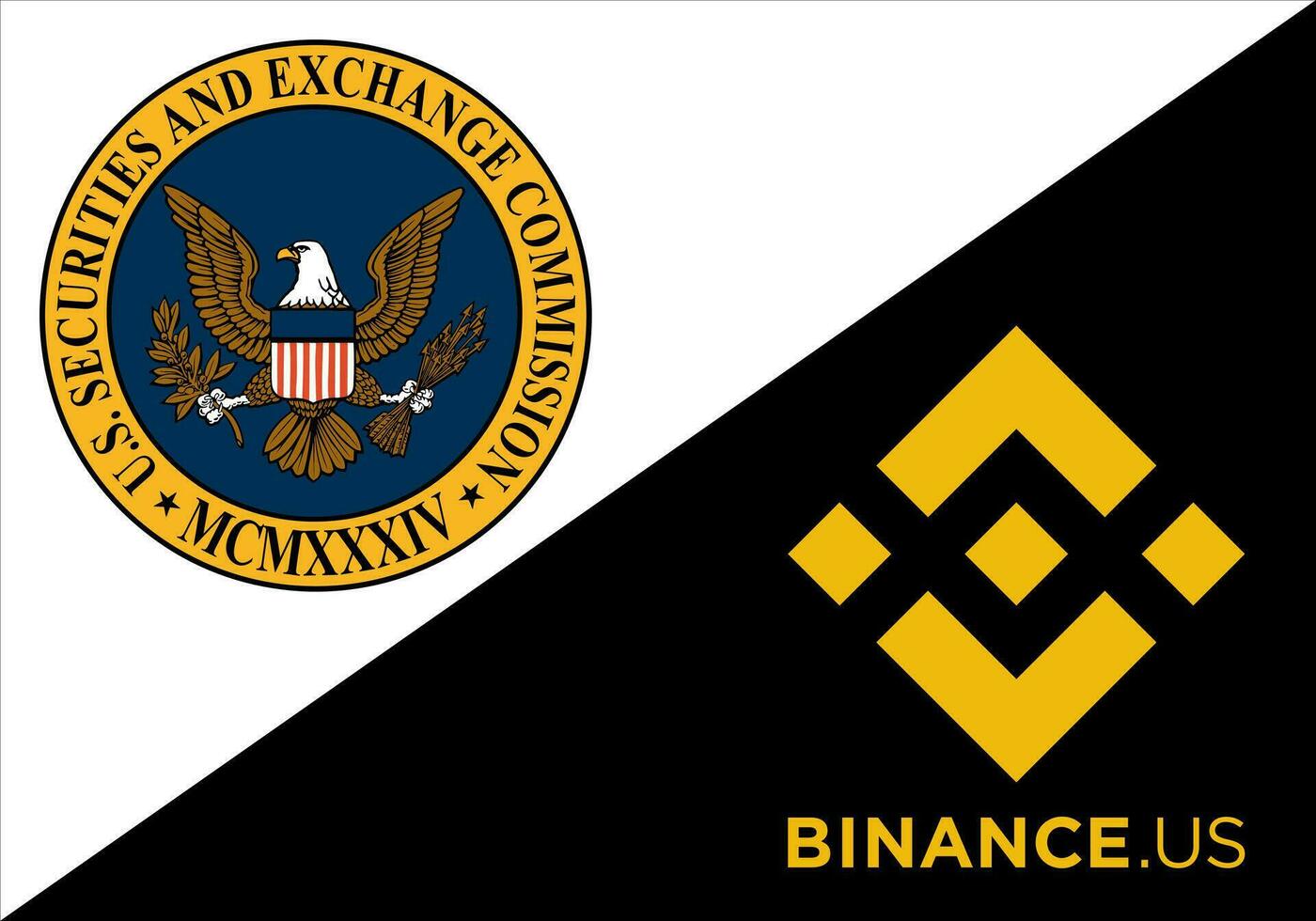 SEC official logo vs Binance US symbol. S.E.C. sued on Binance through money laundering in BNB and requests Binance.US Asset Freeze. Vector illustration isolated on white