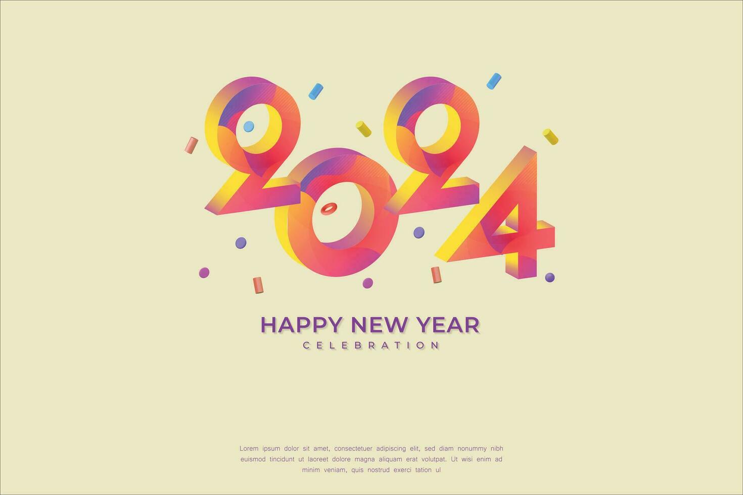 Happy new year 2024 with 3D retro full color design template vector