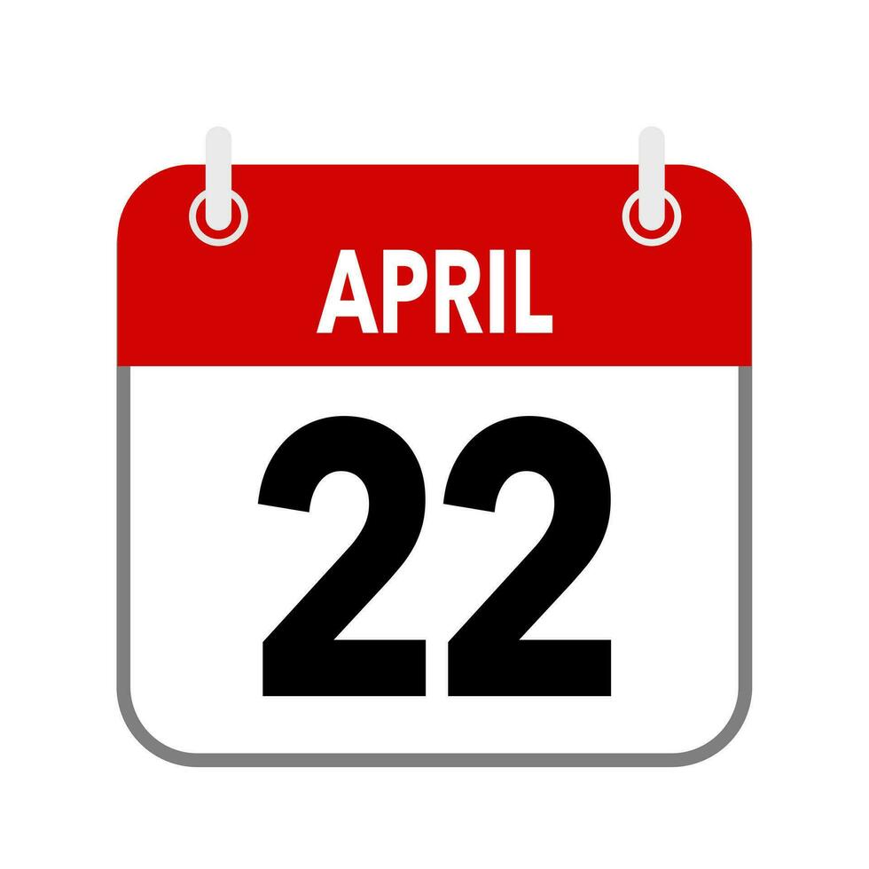 22 April, calendar date icon on white background. vector