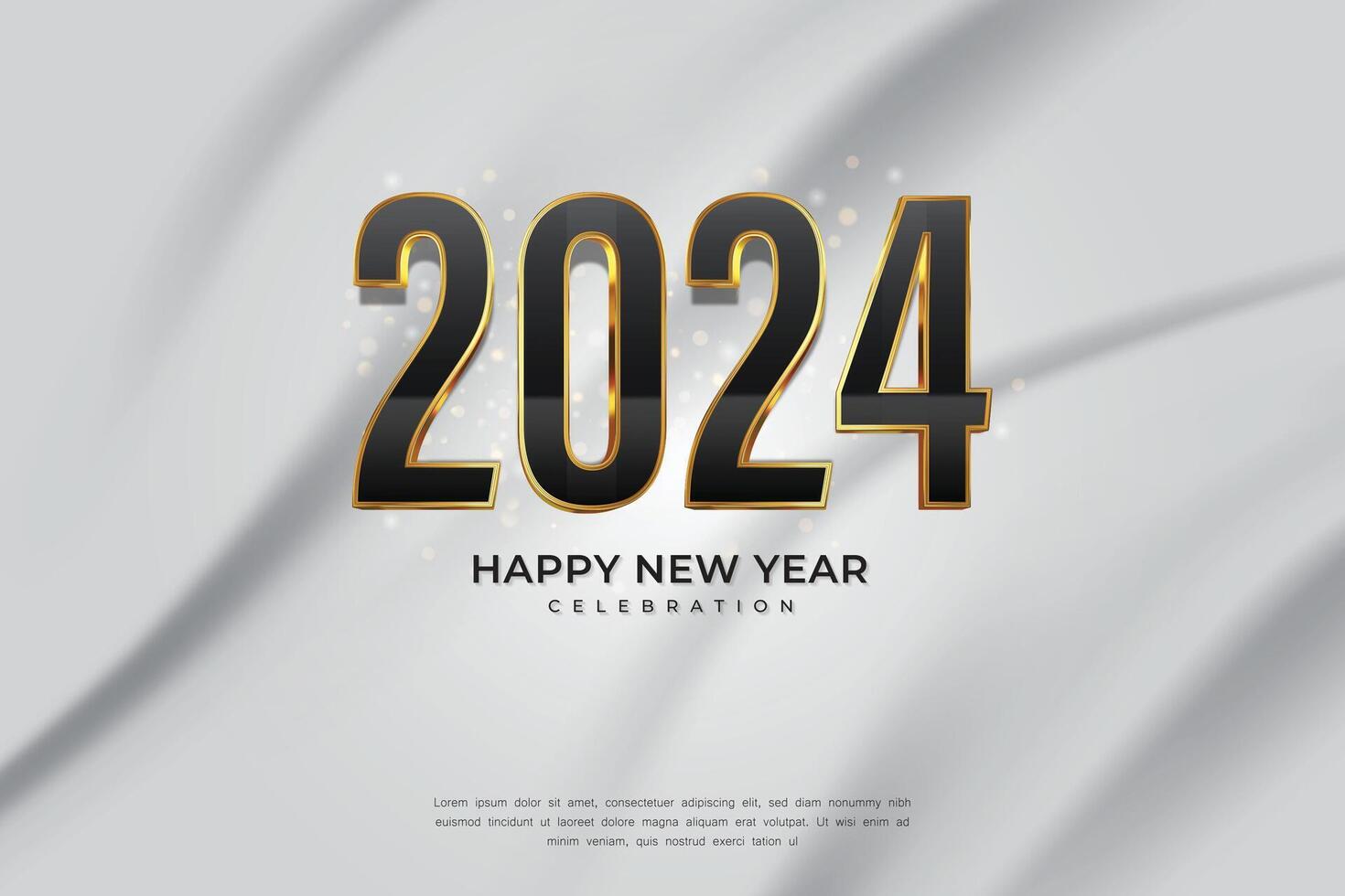 celebrando contento nuevo año 2024. con negro degradado número de oro, en elegante antecedentes vector