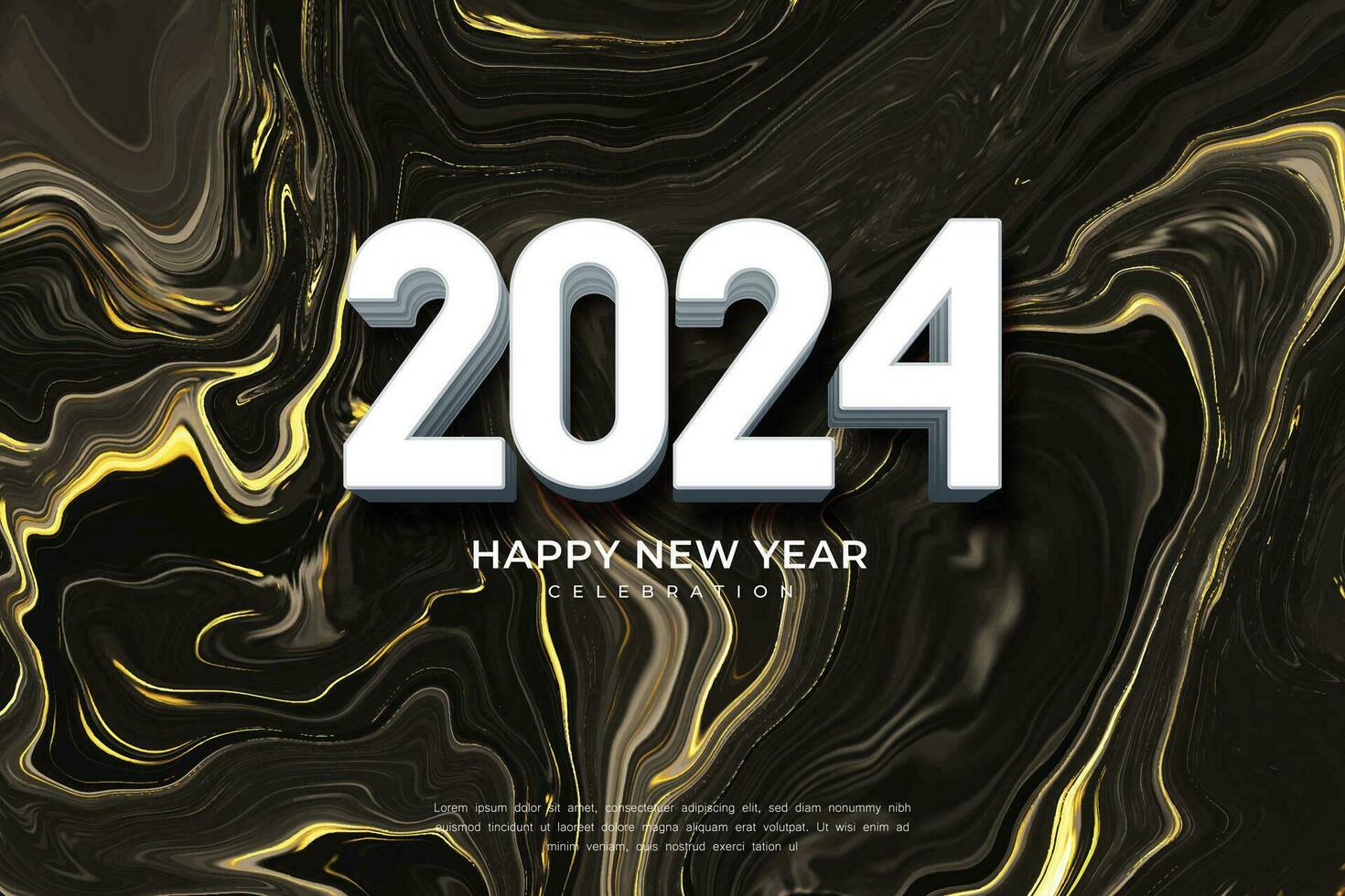 contento nuevo año 2024 celebracion con único número y oscuro líquido antecedentes. vector