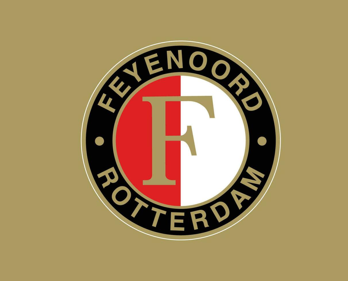 Feyenoord Rotterdam Club Logo Symbol Netherlands Eredivisie League Football Abstract Design Vector Illustration With Brown Background