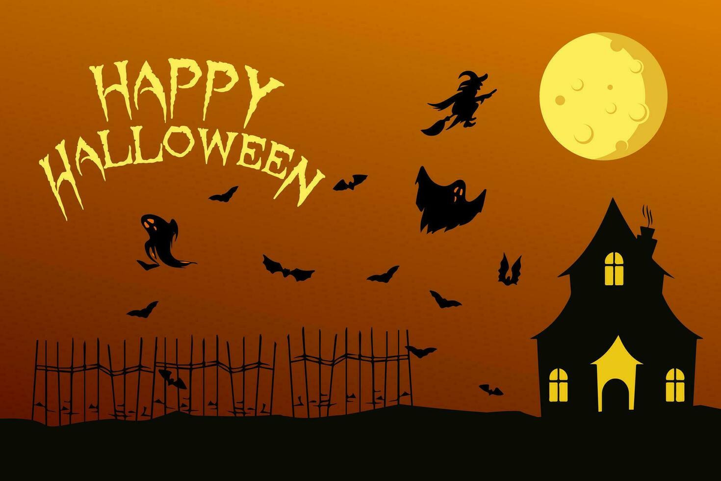 Happy halloween event flat banner vector template. halloween template Scary, spooky cartoon background. Helloween horizontal poster