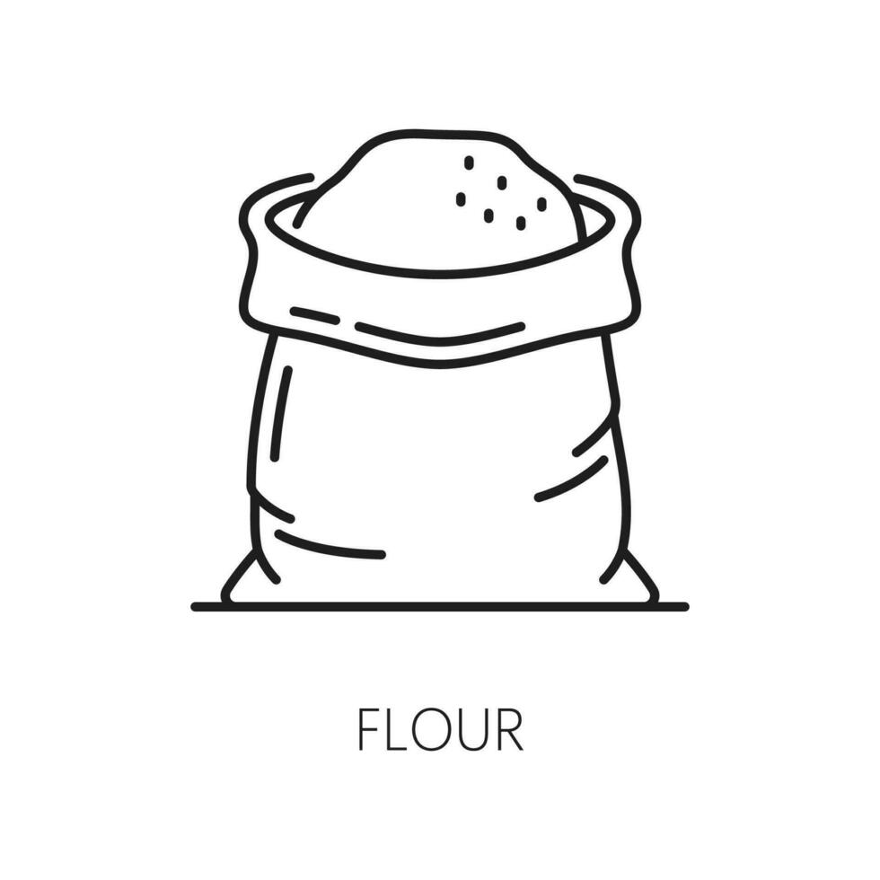 Bag of flour, home bakery and pastry food icon vector