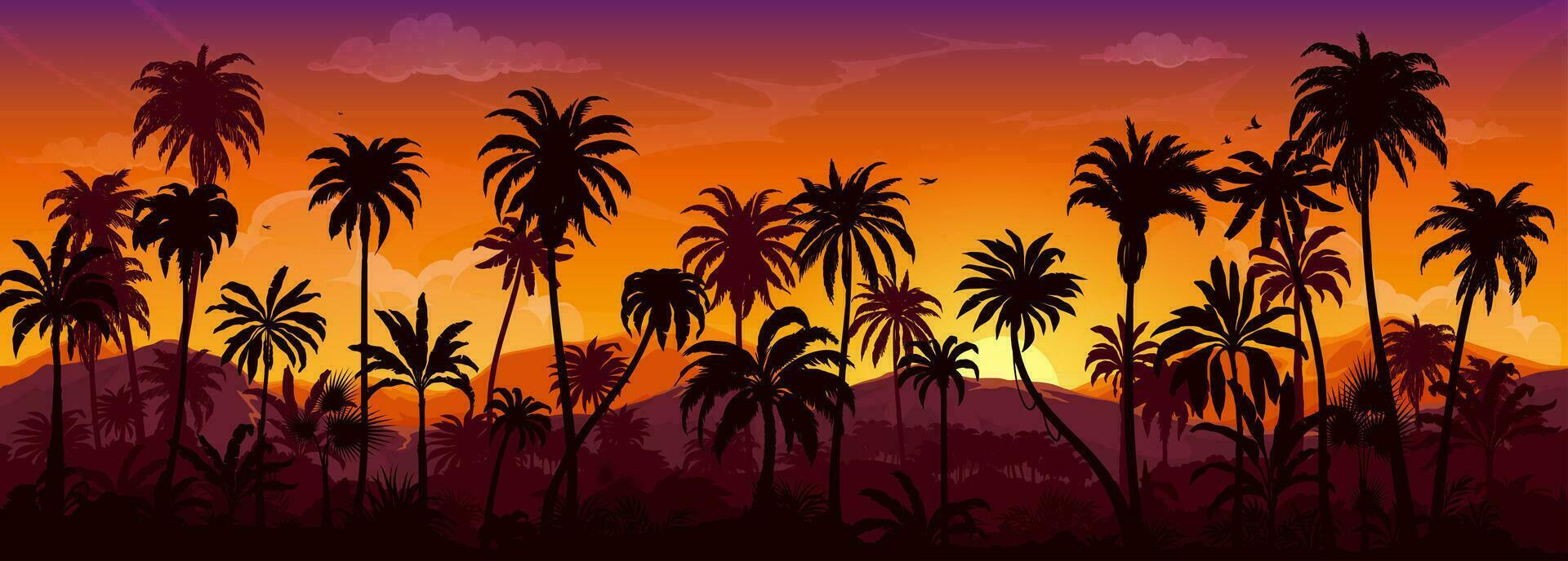 tropical selva a amanecer paisaje silueta vector