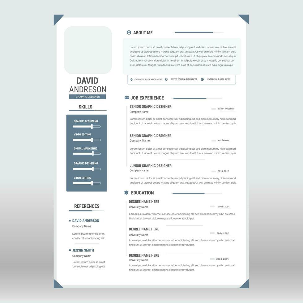 Clean and modern resume portfolio or CV template vector