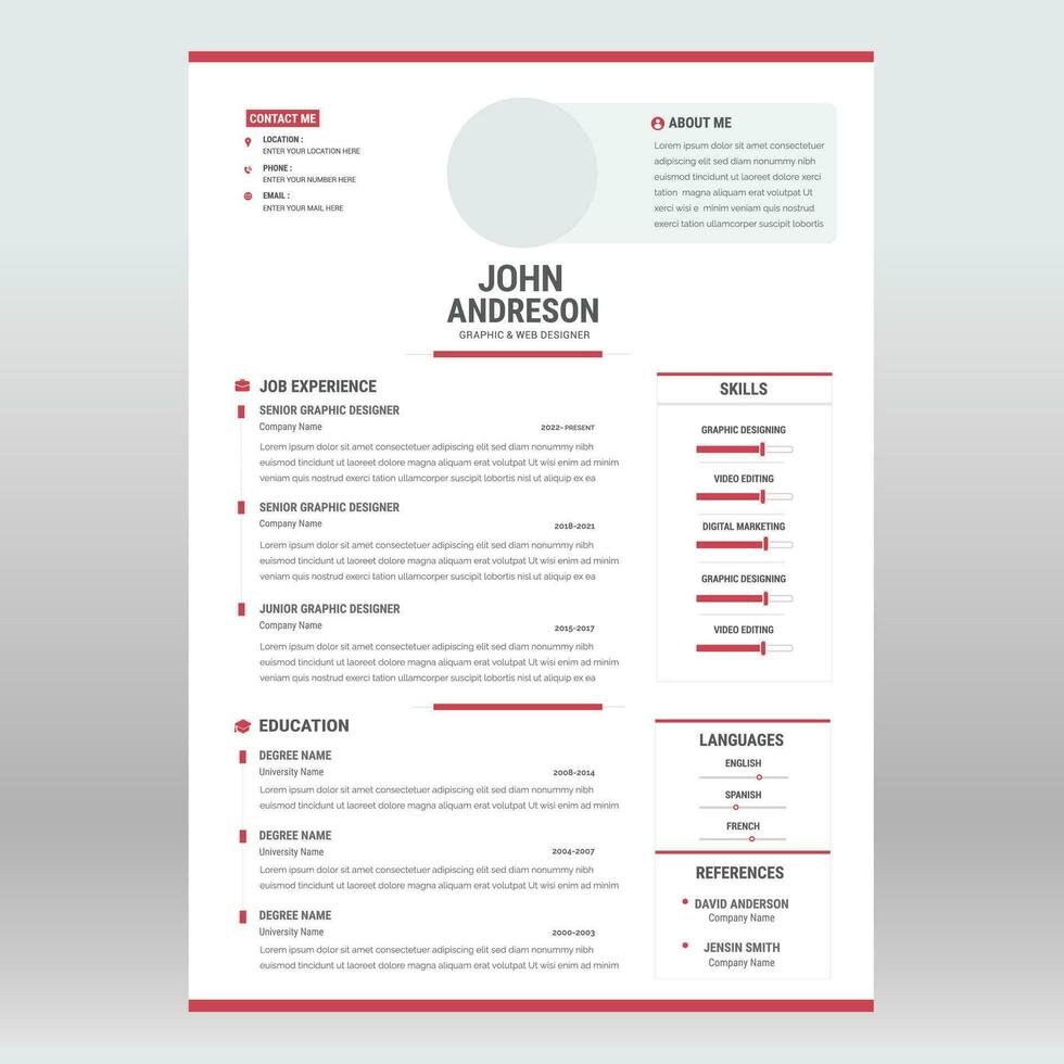 Clean and modern resume portfolio or CV template vector