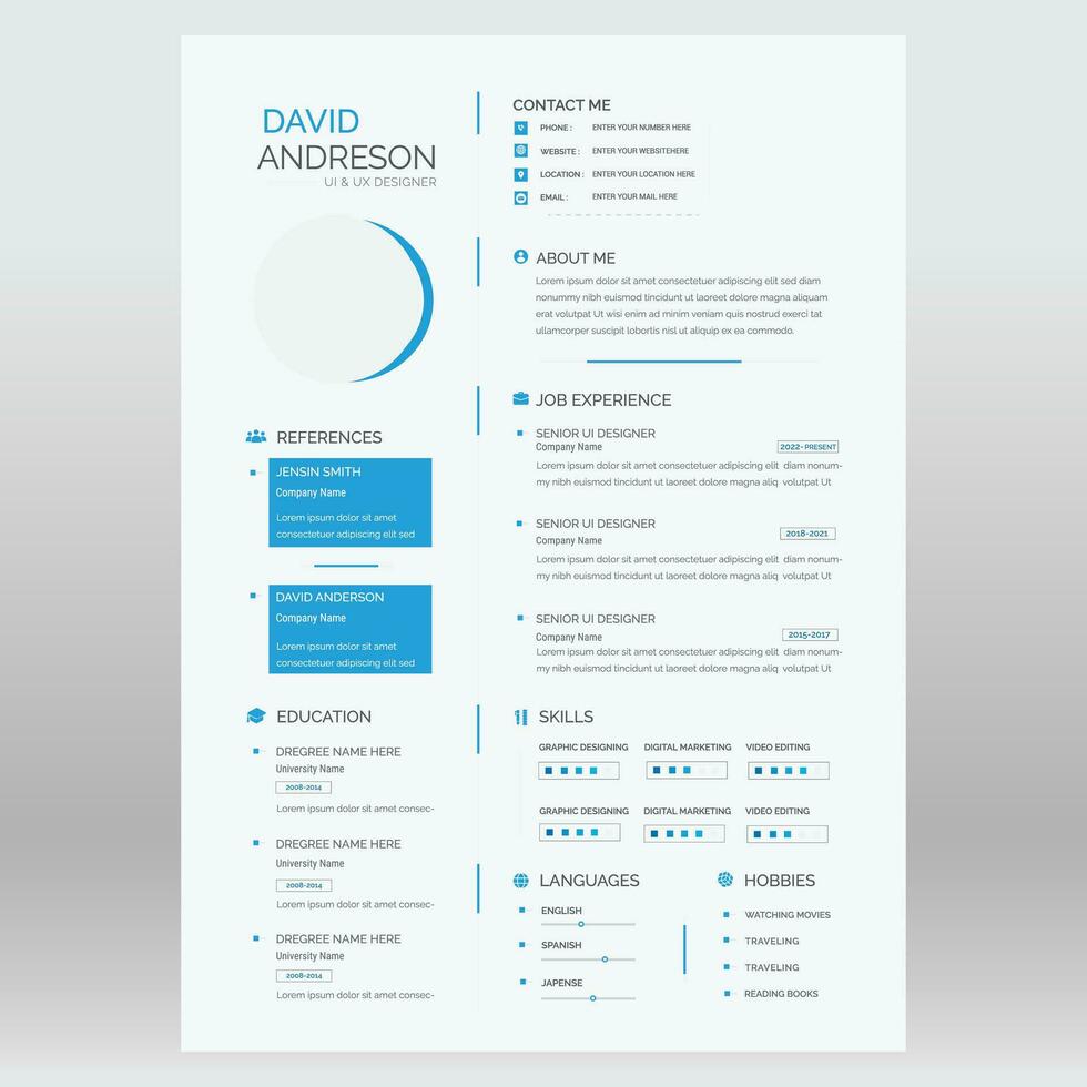 Clean and modern resume portfolio or CV template vector