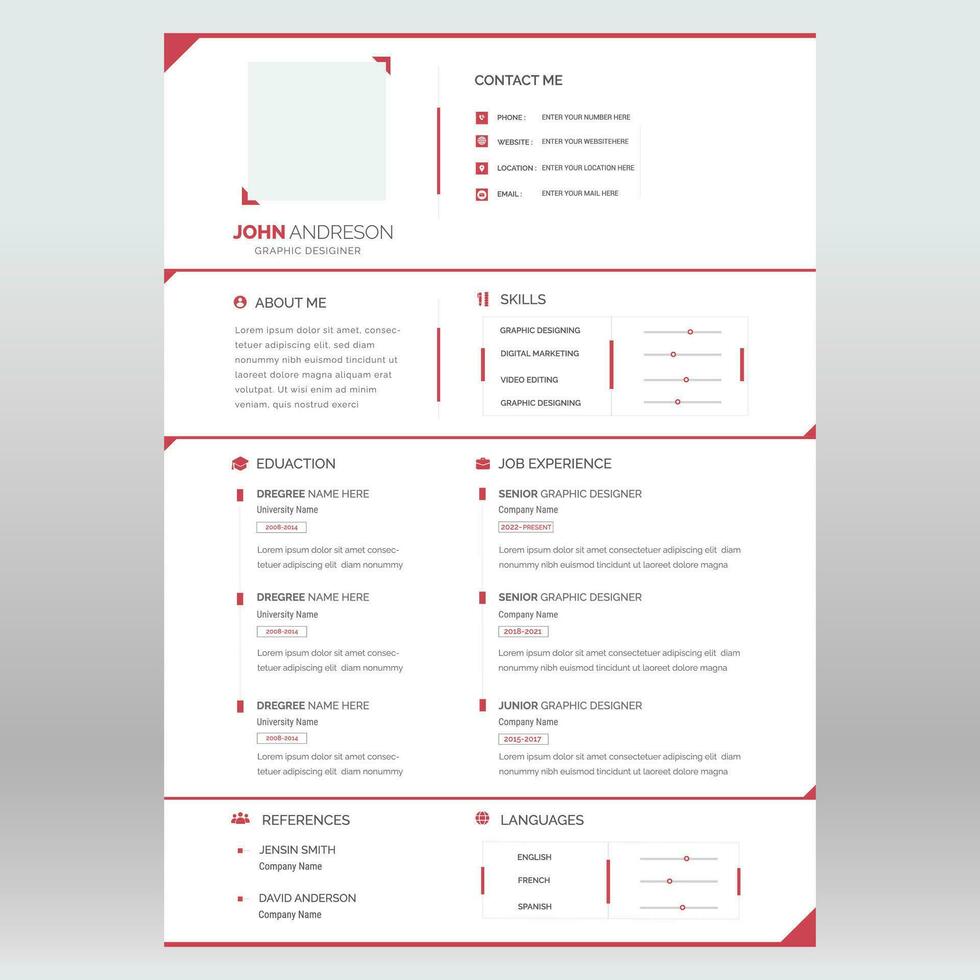 Clean and modern resume portfolio or CV template vector