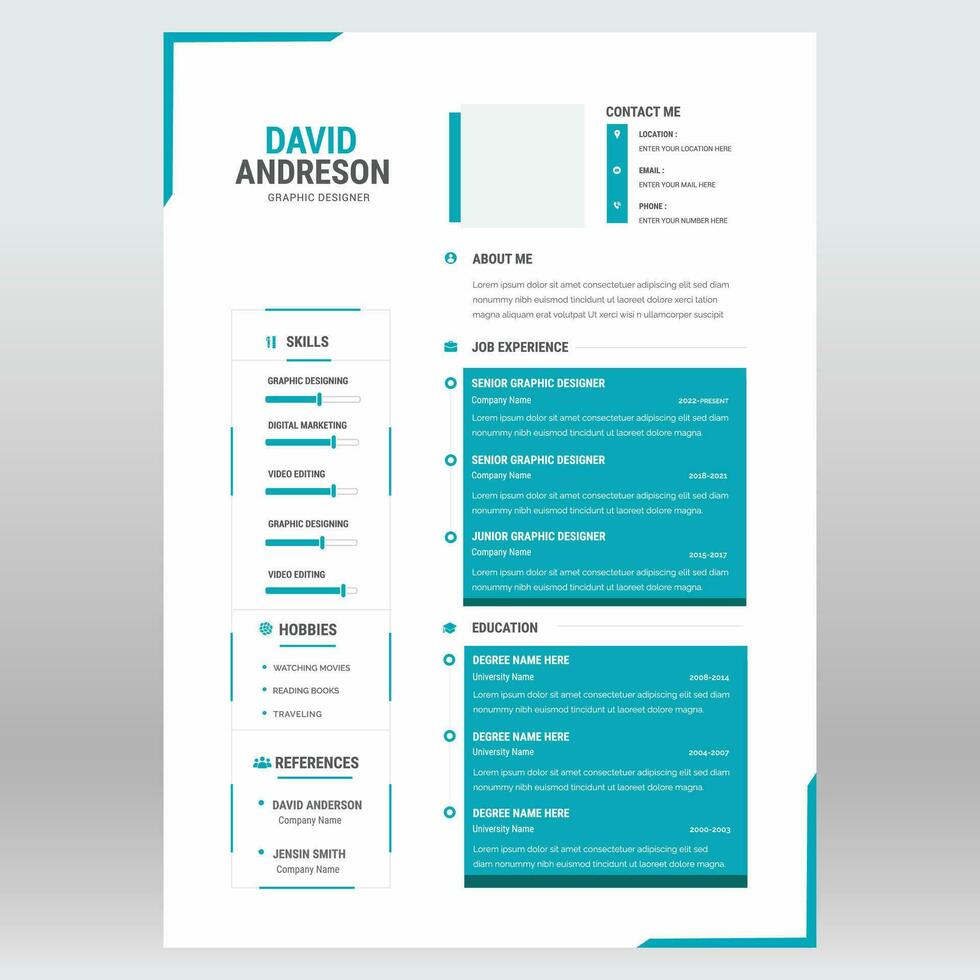 Clean and modern resume portfolio or CV template vector