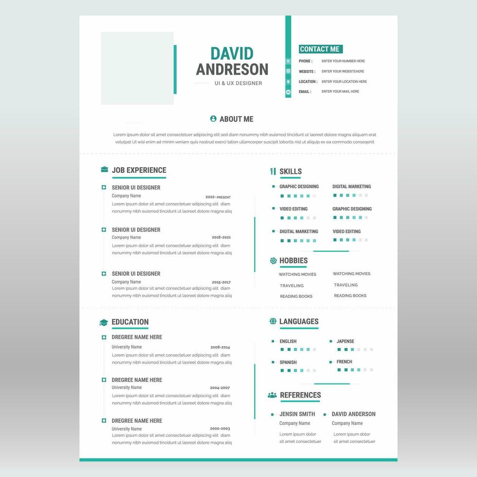 Clean and modern resume portfolio or CV template vector