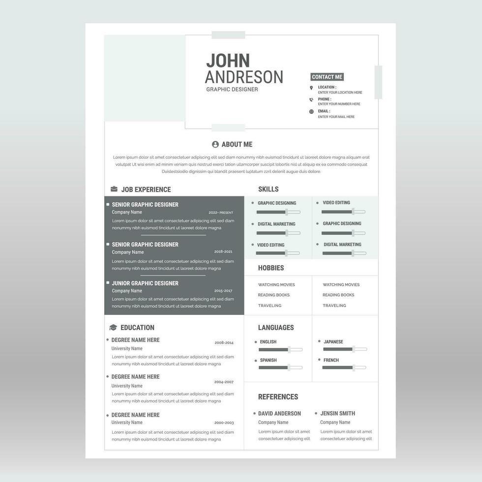 Clean and modern resume portfolio or CV template vector
