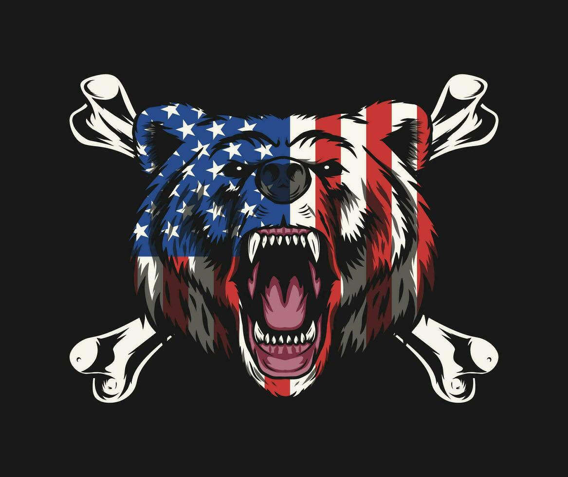 American bear mascot with cross bone vector