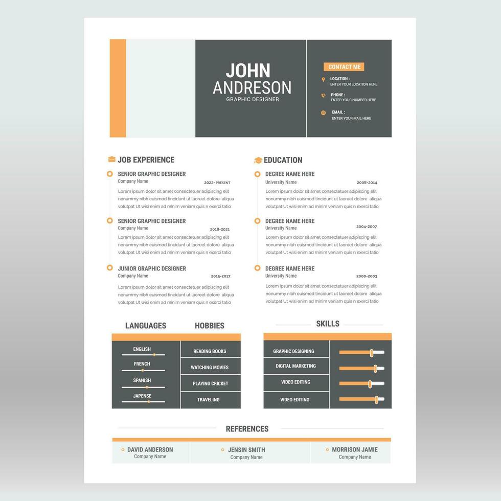 Clean and modern resume portfolio or CV template vector