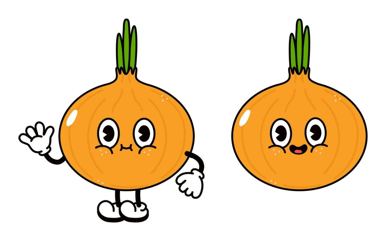 Onion character. Vector hand drawn traditional cartoon vintage, retro, kawaii character illustration icon. Isolated on white background. Onion character concept