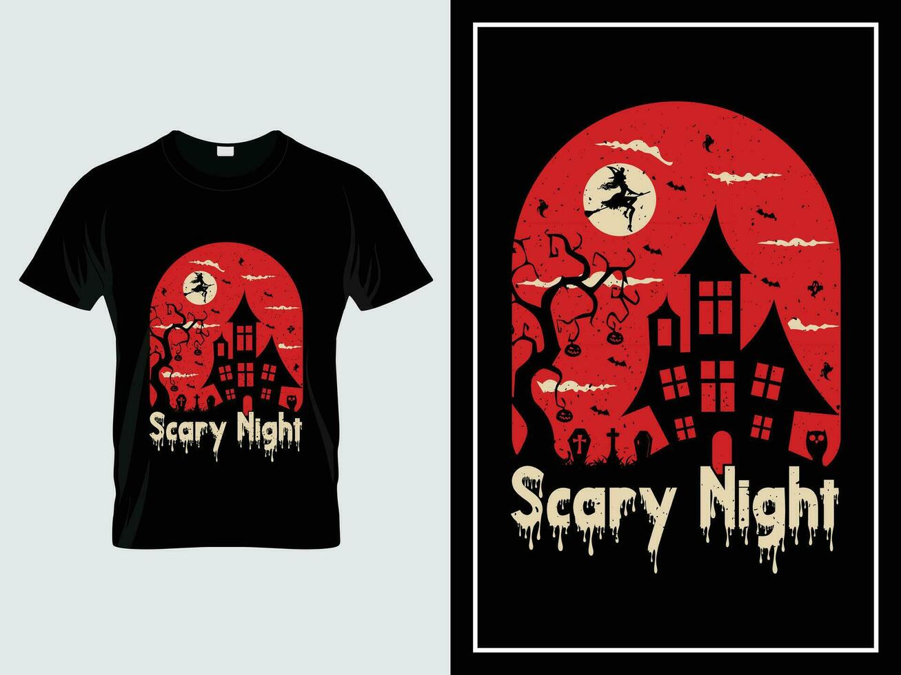 Víspera de Todos los Santos t camisa diseño ilustración vector de miedo noche