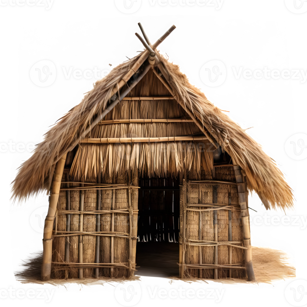 tribal thatched house png ,traditional thatched hut house isolated on transparent background ,generative ai