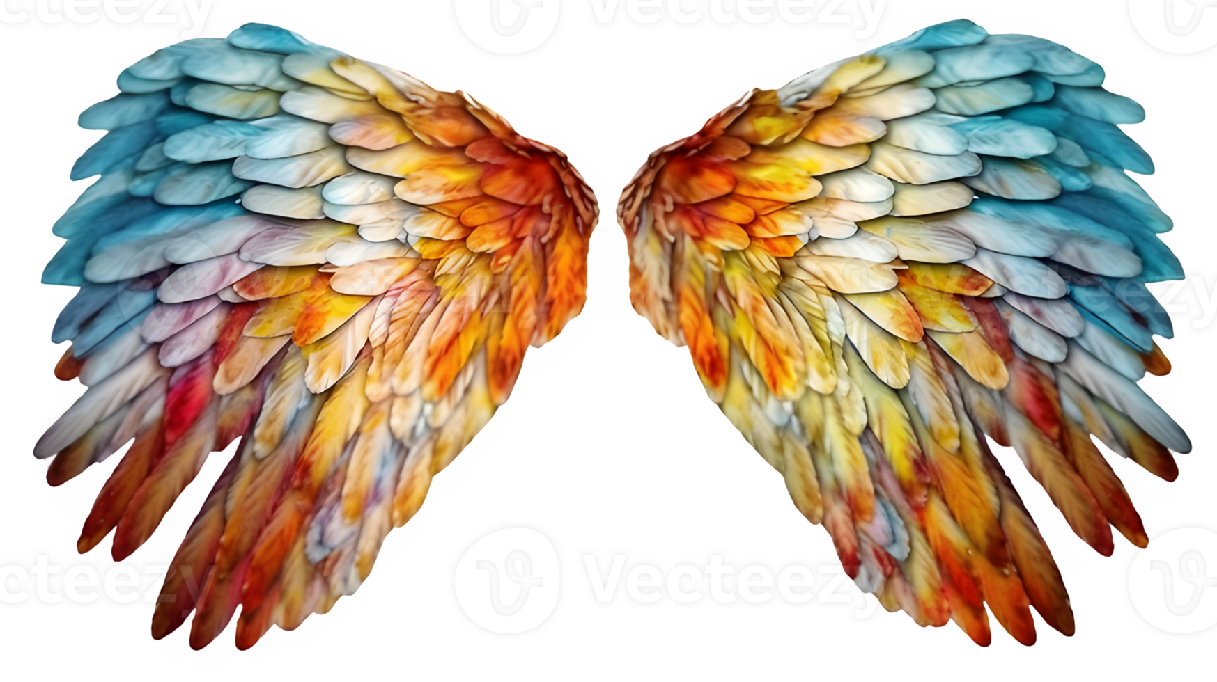 colorful angel wings ornament isolated on transparent background ,generative ai png