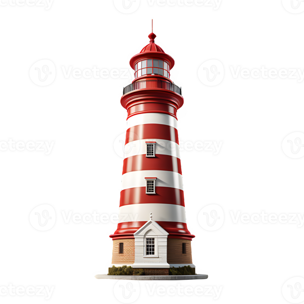 lighthouse isolated on transparent background ,red and white striped lighthouse png ,generative ai