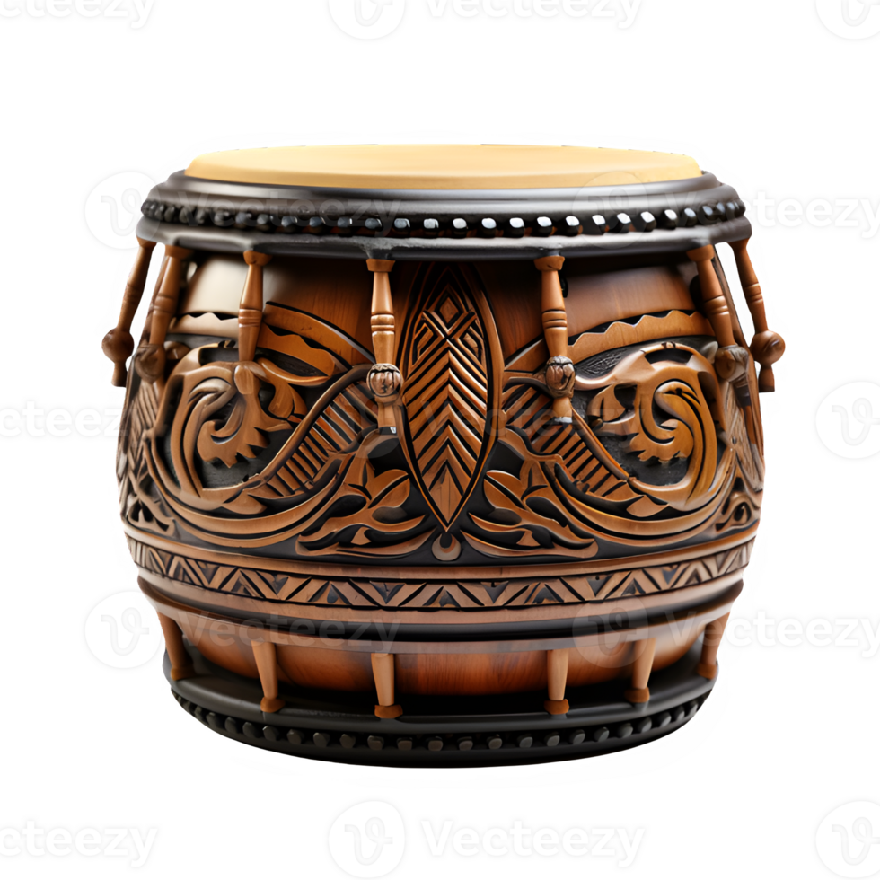 traditional drum instrument isolated on transparent background ,wooden tribal drum png generative ai