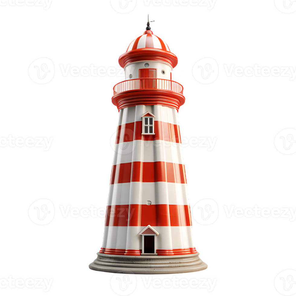 lighthouse isolated on transparent background ,red and white striped lighthouse png ,generative ai