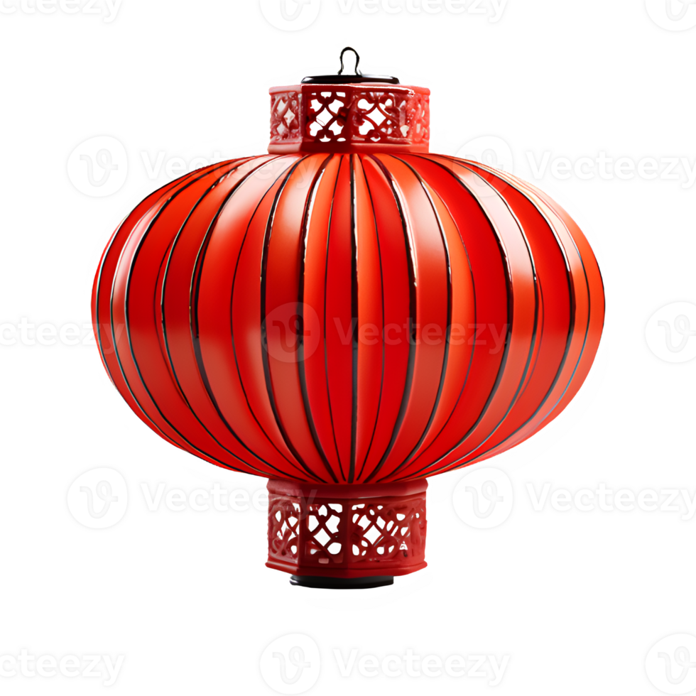 Traditional Chinese red lantern isolated on transparent background ,red lantern ornament ,generative ai png