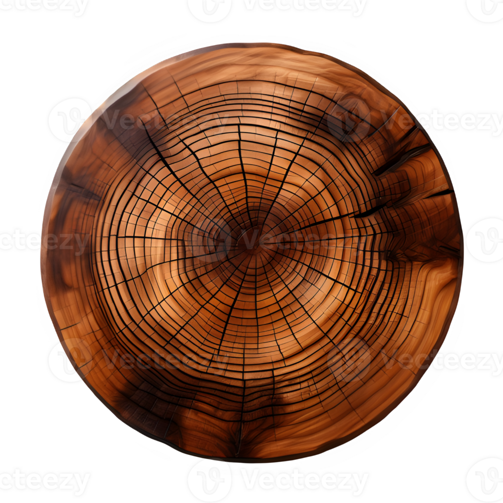 round wooden coaster top view isolated on transparent background ,generative ai png