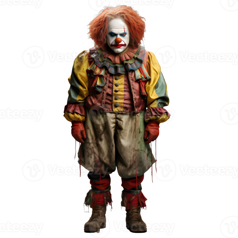 clown ghost front view png ,scary clown isolated on transparent background ,generative ai