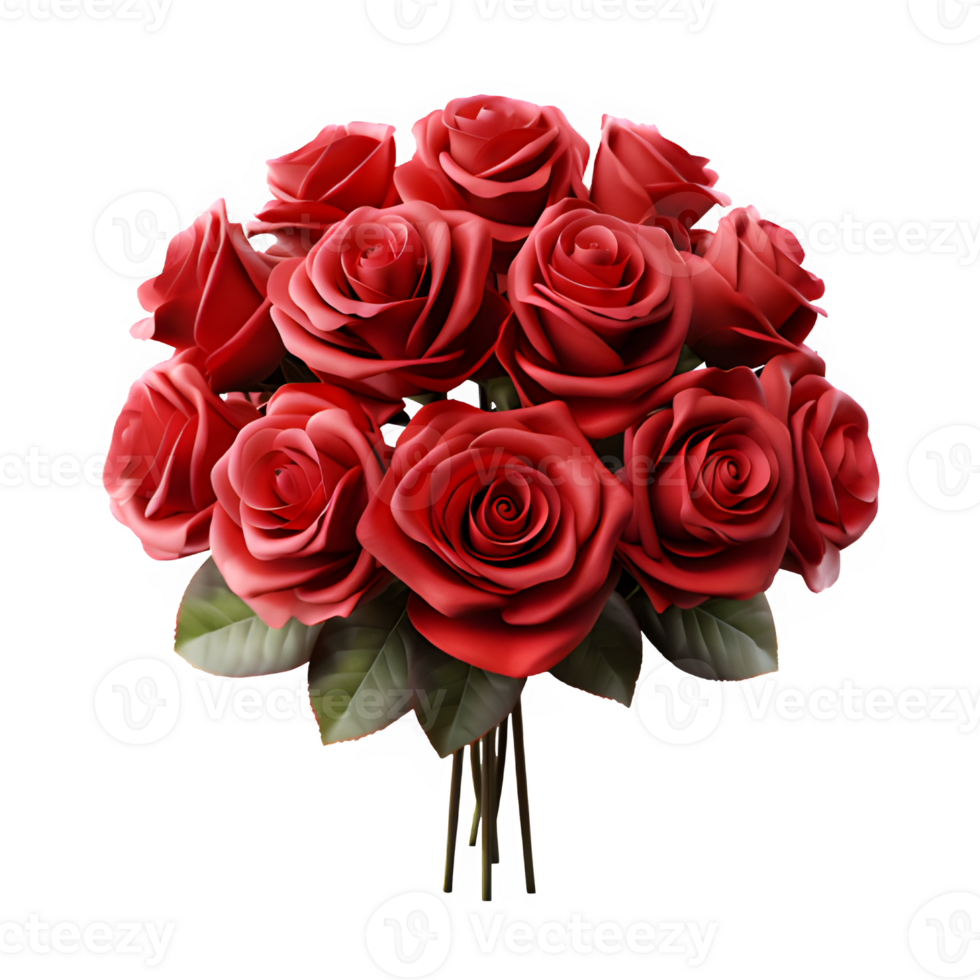 bouquet of red roses isolated on transparent background, plastic rose decoration, generative ai png