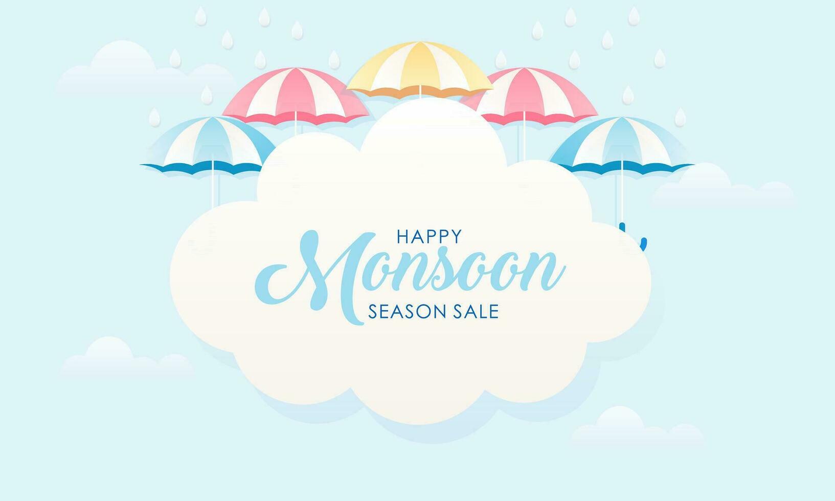 Cute Pastel Color Scheme and Paper Cut Style Happy Monsoon Season Sale Banner Background vector