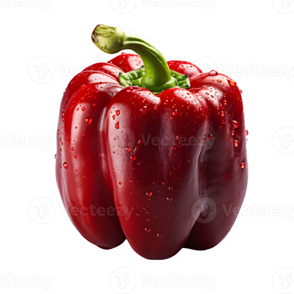 Fresh red bell pepper cut out isolated on transparent background ,generative ai png
