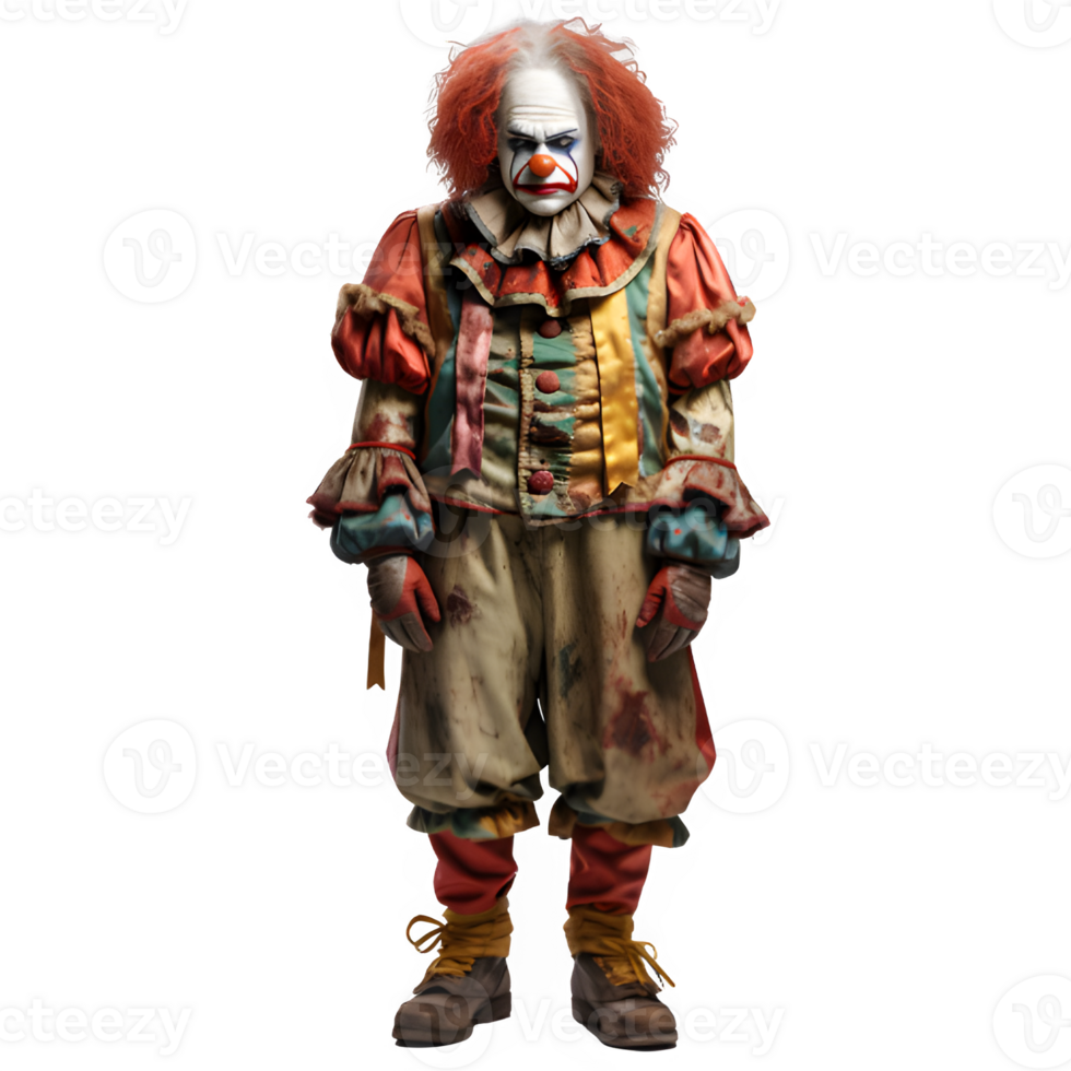 clown ghost front view png ,scary clown isolated on transparent background ,generative ai