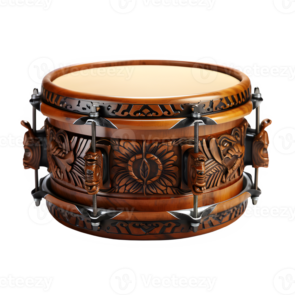 traditional drum instrument isolated on transparent background ,wooden tribal drum png generative ai